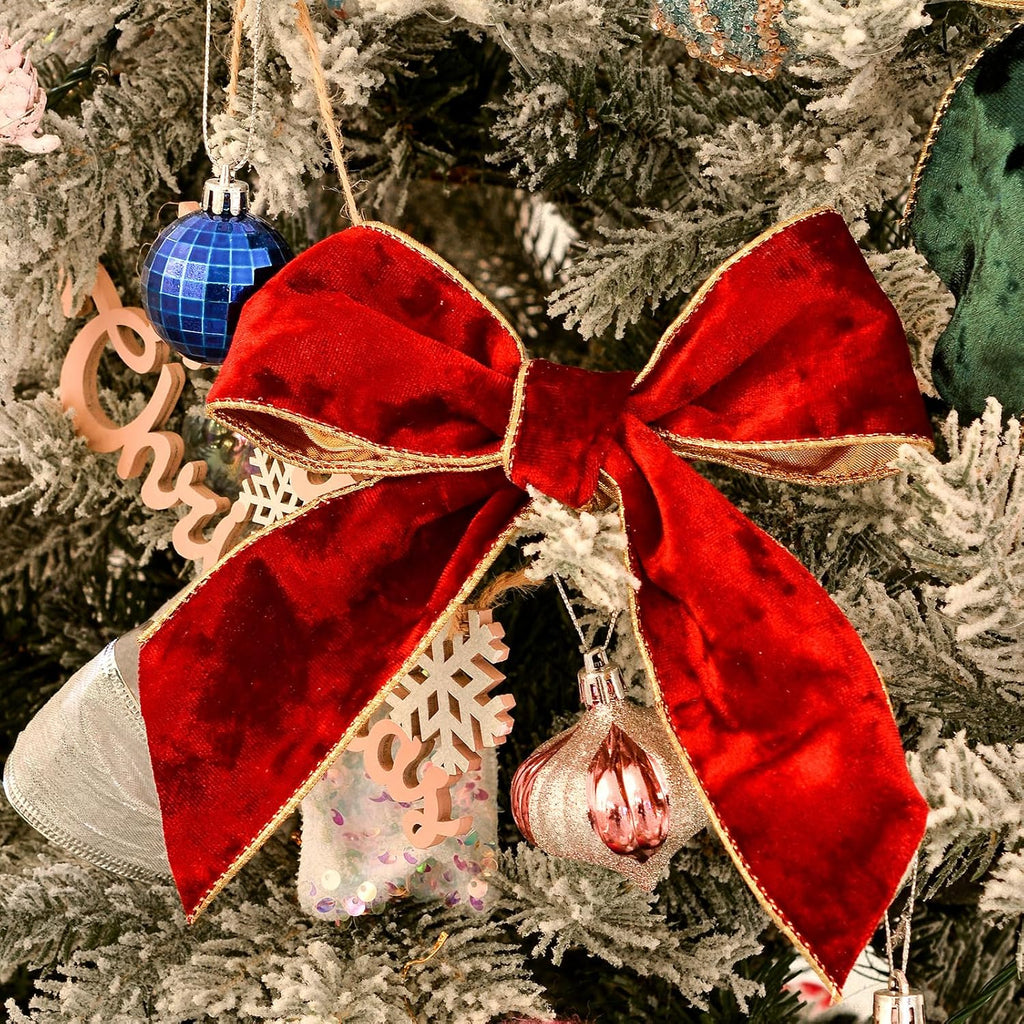 Cookey Red Velvet Wired Ribbon 2 1/2 Inch with Gold Edge for Christmas Tree Gift Wrapping Crafts Wreath Decoration Bow Making 10 Yards