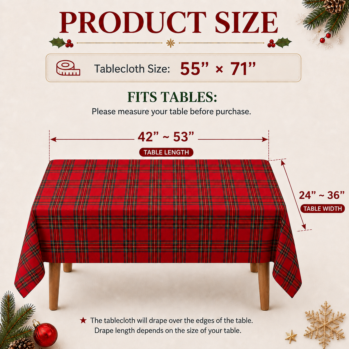 COOKEY Christmas Checkered Tablecloth Rectangle, Red, 55 x 71 Inch