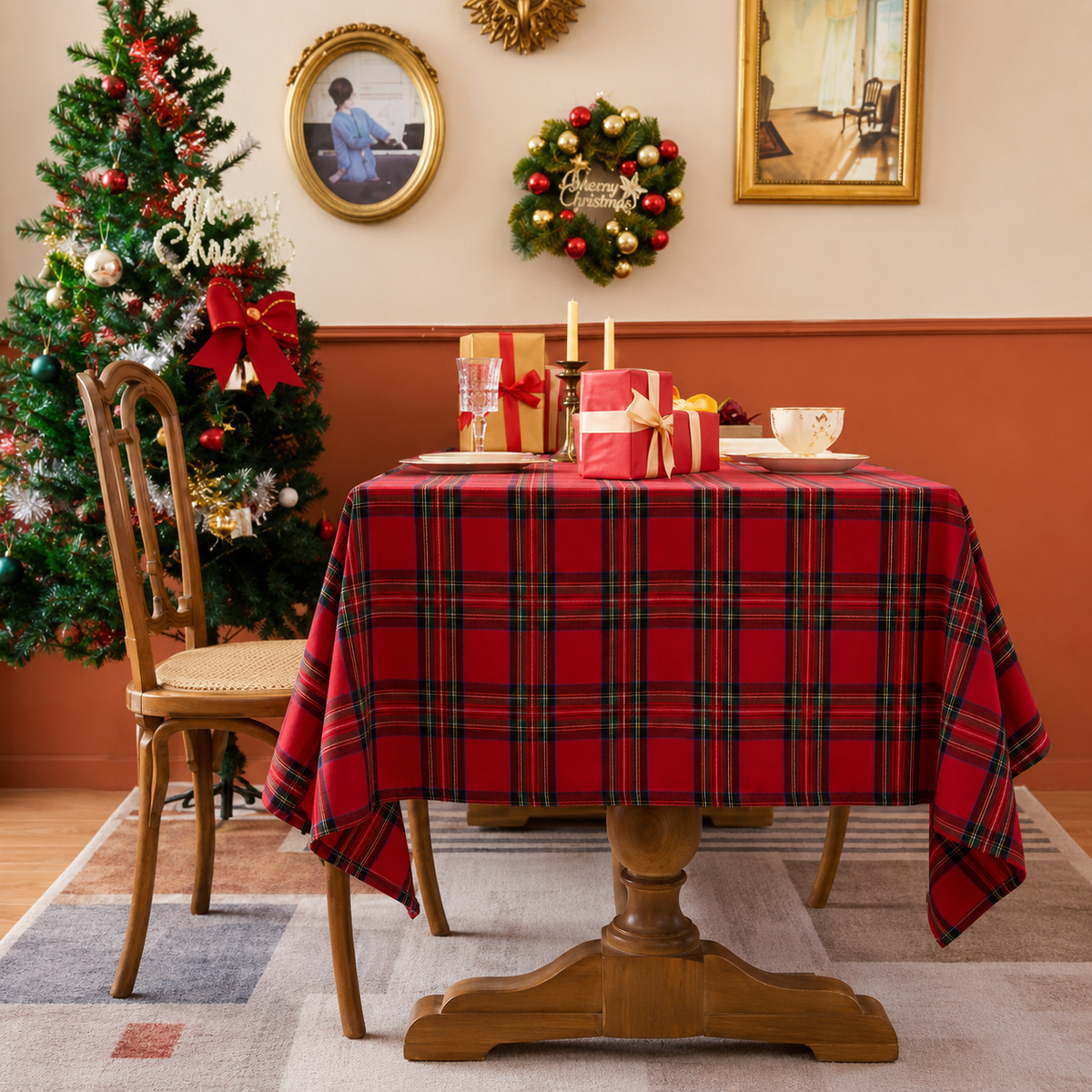 COOKEY Christmas Checkered Tablecloth Rectangle, Red, 55 x 71 Inch