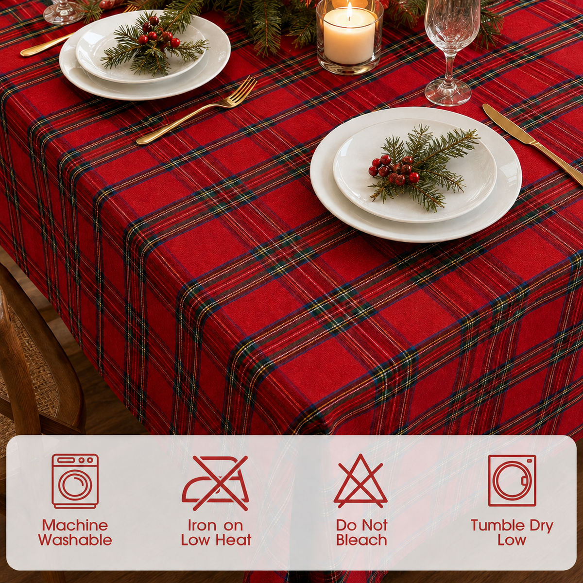 COOKEY Christmas Checkered Tablecloth Rectangle, Red, 55 x 71 Inch