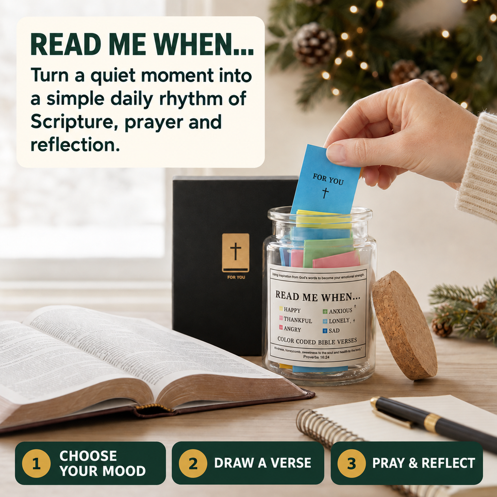 COOKEY Glass Bible Verse Jar with 96 Color-Coded Scripture Cards, Read Me When Prayer Jar for Daily Encouragement, Christian Gifts for Women Men Mom Family, Gift Box