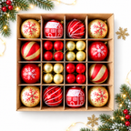 COOKEY Christmas Ball Ornaments Set, Red and Gold Shatterproof Christmas Tree Decorations, 2.36" & 1.38"