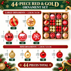 COOKEY Christmas Ball Ornaments Set, Red and Gold Shatterproof Christmas Tree Decorations, 2.36" & 1.38"