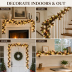 COOKEY Christmas Garland with Lights, 10 Ft Battery Operated Pine Cone Garland, Red Berries and Pine Needles, Lighted Christmas Decorations for Mantel Stairs Indoor Outdoor