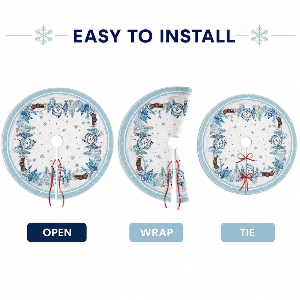 COOKEY Snowman Christmas Tree Skirt 48 Inch, White Winter Snowflake Tree Skirt, Cabin and Pine Forest Print, Merry Christmas Holiday Party Decorations Indoor Outdoor