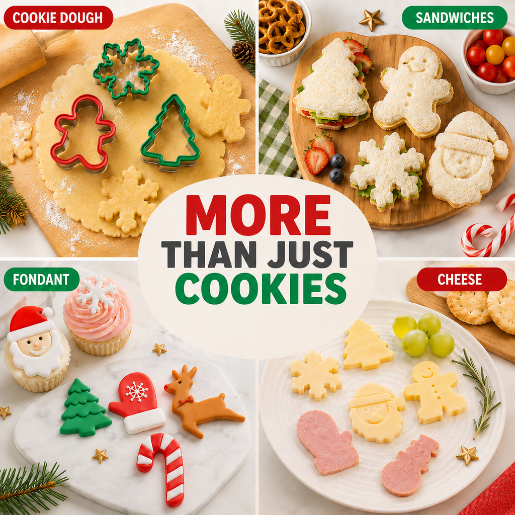COOKEY 8PCS Christmas Cookie Cutters Sets, Food Grade Stainless Steel Christmas Cookie Cutter Tools with Protective Red Top PVC,Holiday Cookie Cutters Shape Moulds Set for Baking