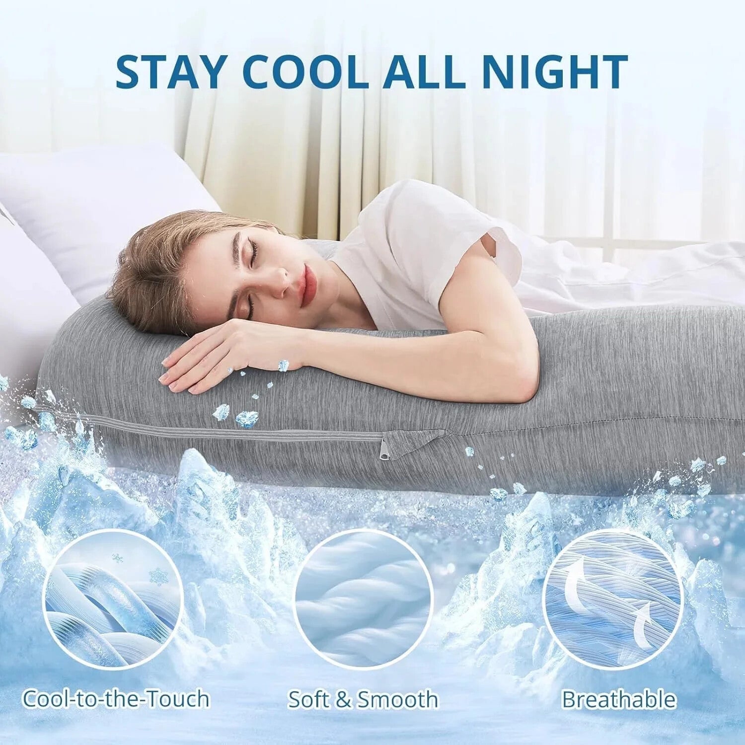 COOKEY Cooling Pregnancy Pillow,U Shaped Full Body Maternity Pillows for Belly and Back Support,Super Breathable for Hot Sleeper