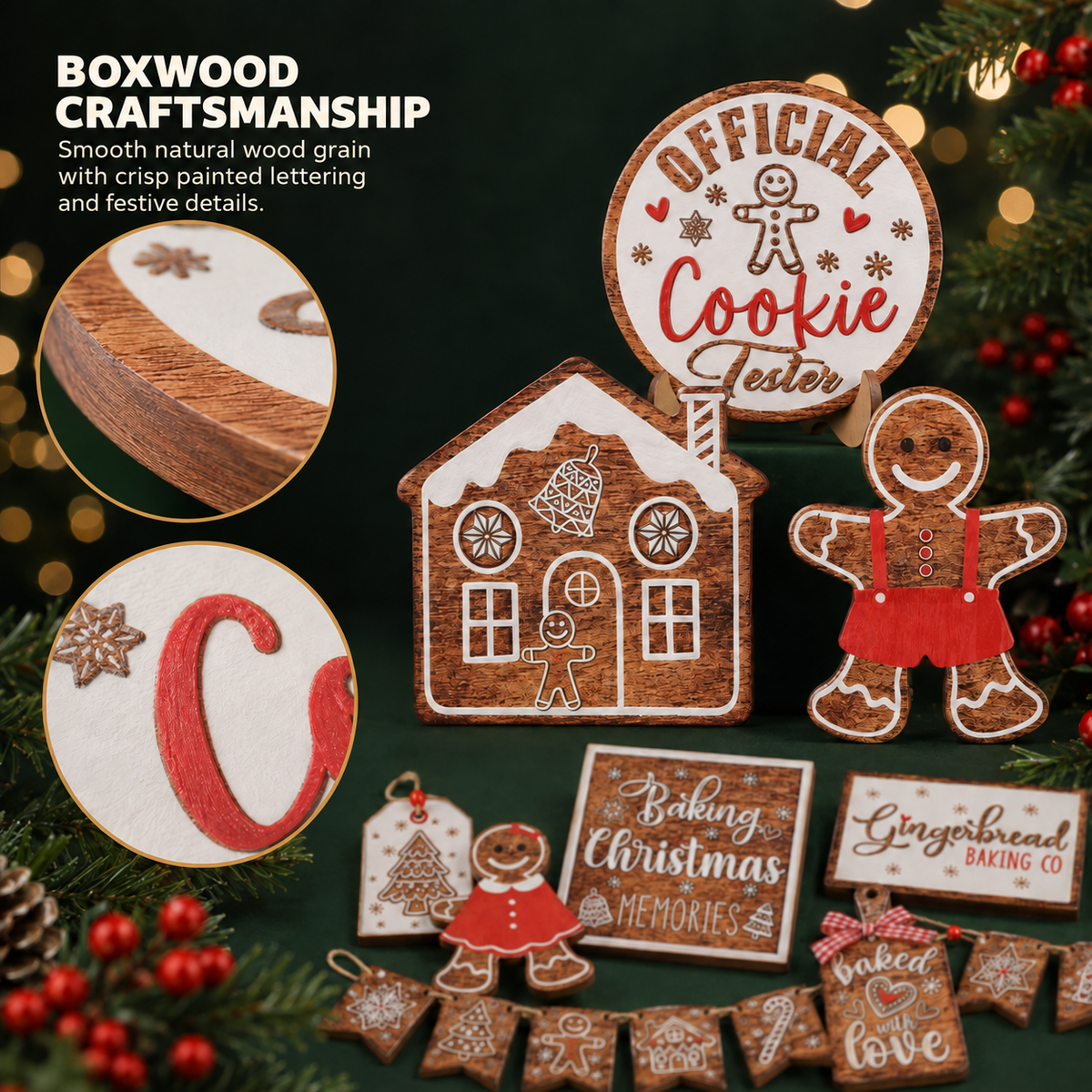 COOKEY 14 PCS Gingerbread Christmas Tiered Tray Decor Set, Cute Tabletop Christmas Decorations for Home Shelf Mantel Coffee Bar Office Holiday Table Centerpiece