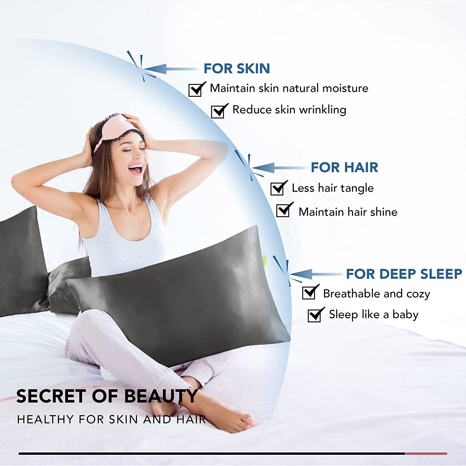 COOKEY Satin Pillowcases 2 Pack with Envelope Closure, Silk Pillow Cases Set of 2,Pillow Covers