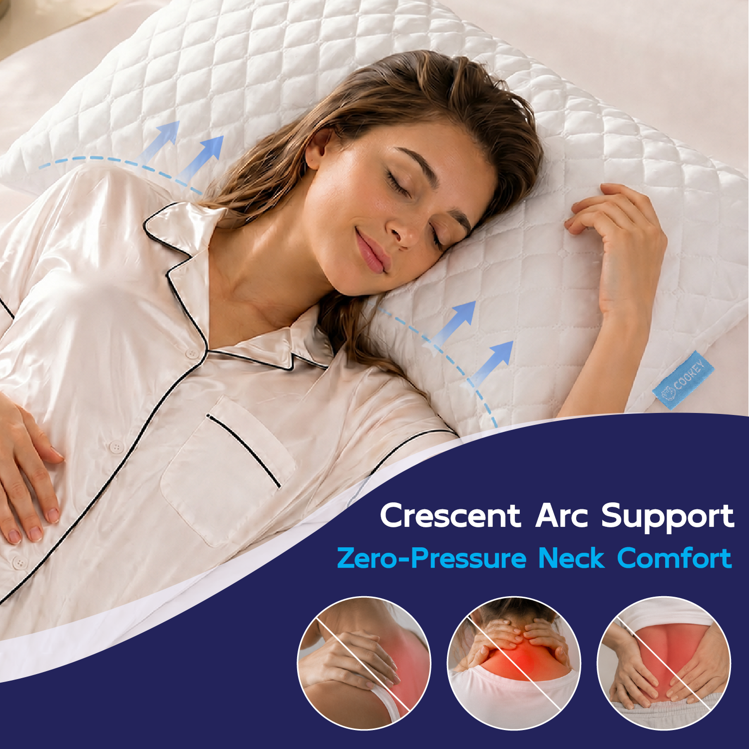COOKEY Cooling Curved Side Sleeper Pillows Set of 2, with Adjustable Shredded Memory Foam Fill for Neck and Shoulder Support