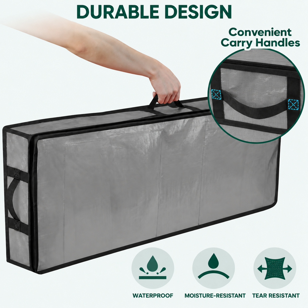 COOKEY Large Christmas Wrapping Paper Storage Bag, 40" Durable PE Gift Wrap Storage Bag with Flexible Partitions and Pockets for Ribbon, Accessories