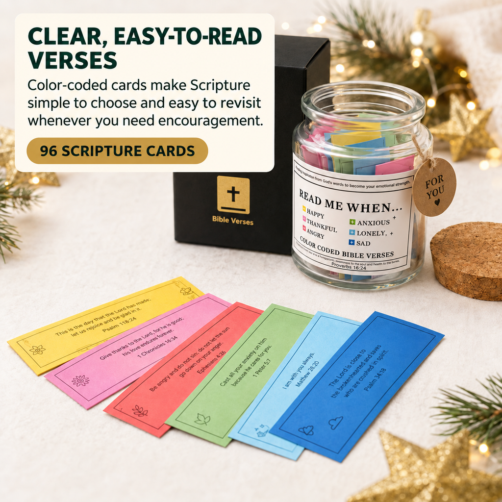 COOKEY Glass Bible Verse Jar with 96 Color-Coded Scripture Cards, Read Me When Prayer Jar for Daily Encouragement, Christian Gifts for Women Men Mom Family, Gift Box