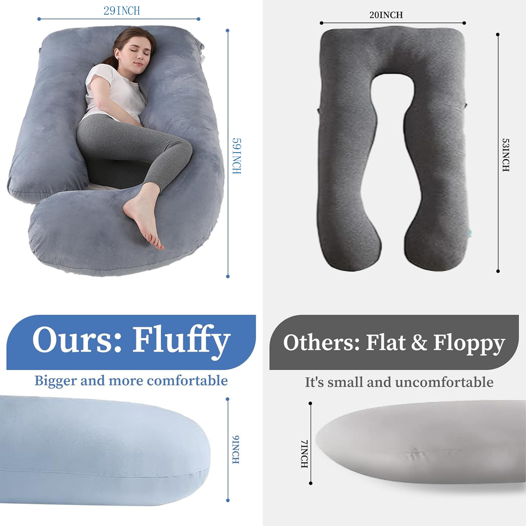 COOKEY Pregnancy Pillow with Removable Velvet Cover,U Shaped Full Body Maternity Pillows for Sleeping,72inch