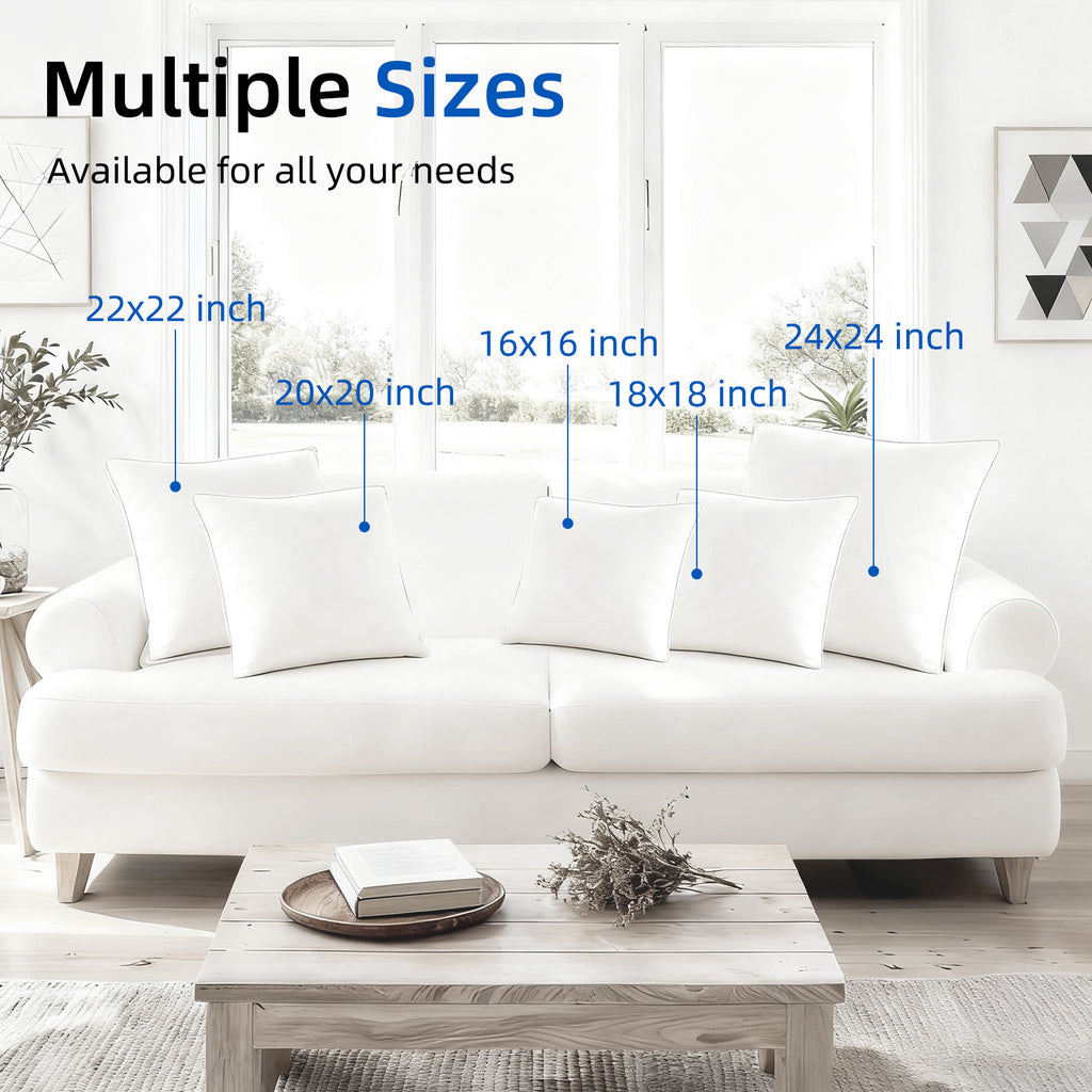 COOKEY Throw Pillow Inserts,Indoor White Square Decorative Pillows for Couch & Bed