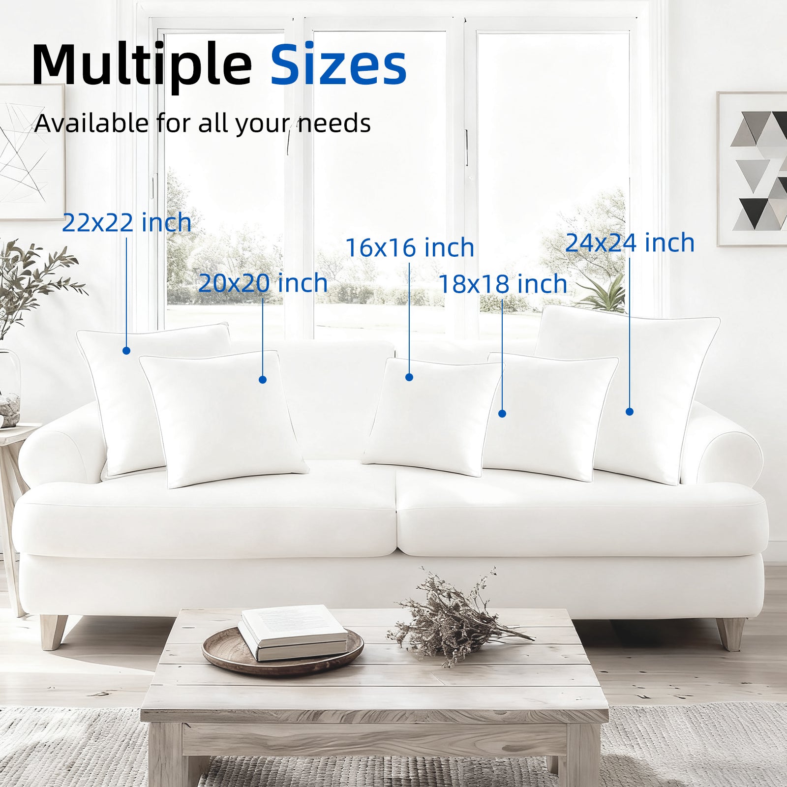 COOKEY Throw Pillow Inserts,Indoor White Square Decorative Pillows for Couch & Bed