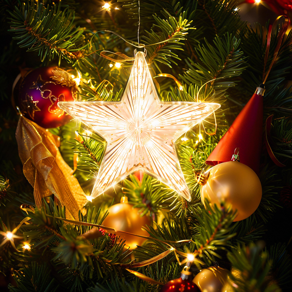 COOKEY Christmas Tree Topper Star Warm White Lights Christmas Tree Decorations for Christmas Holiday