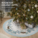 COOKEY Snowman Christmas Tree Skirt 48 Inch, White Winter Snowflake Tree Skirt, Cabin and Pine Forest Print, Merry Christmas Holiday Party Decorations Indoor Outdoor
