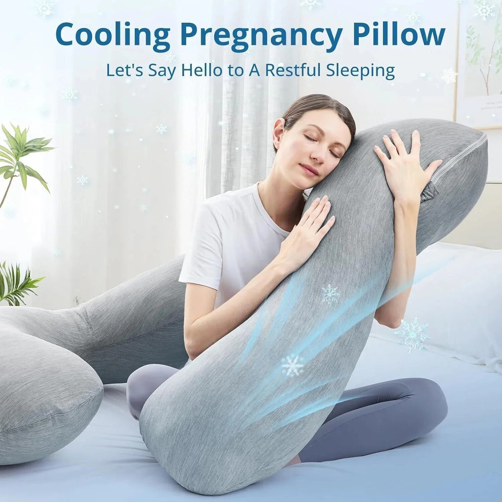 COOKEY Cooling Pregnancy Pillow,U Shaped Full Body Maternity Pillows for Belly and Back Support,Super Breathable for Hot Sleeper