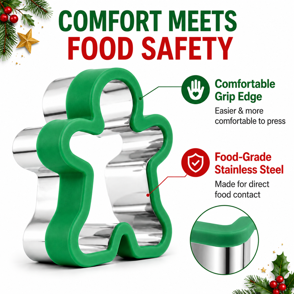 COOKEY 8PCS Christmas Cookie Cutters Sets, Food Grade Stainless Steel Christmas Cookie Cutter Tools with Protective Red Top PVC,Holiday Cookie Cutters Shape Moulds Set for Baking