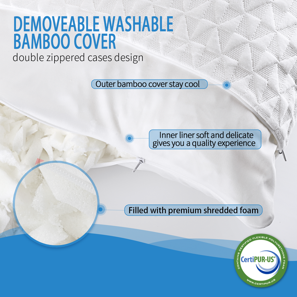 COOKEY Cooling Pillows Size Set of 2, Shredded Memory Foam Pillows Cool for Hot Sleepers, Adjustable Firm Soft Support Bed Pillows