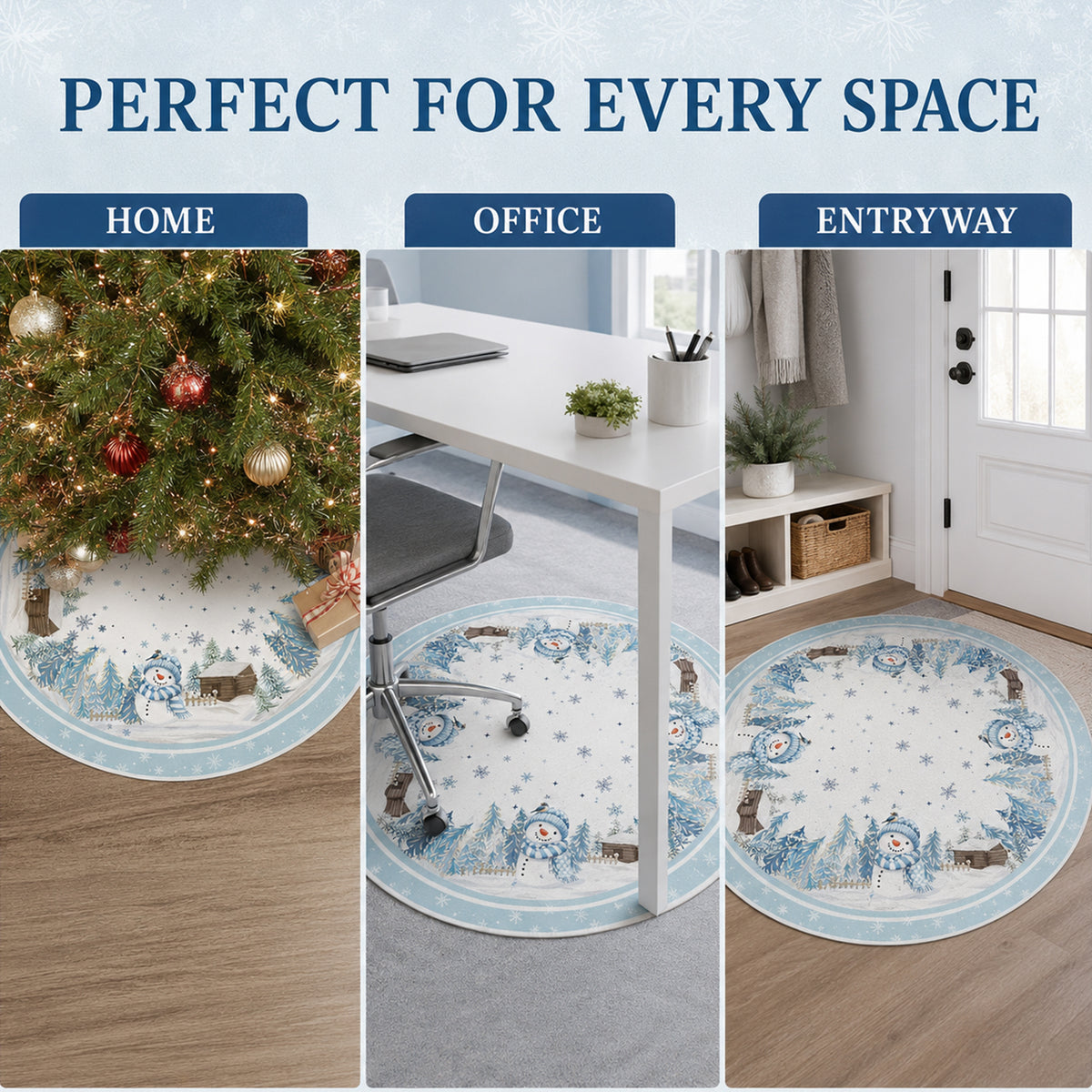 COOKEY Snowman Christmas Tree Skirt 48 Inch, White Winter Snowflake Tree Skirt, Cabin and Pine Forest Print, Merry Christmas Holiday Party Decorations Indoor Outdoor
