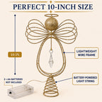 COOKEY Christmas Tree Topper, 10 Inch Pre-Lit Angel Tree Topper, Golden Classic Retro Angel Tree Topper for Christmas Tree Decoration Indoors, Battery-Operated