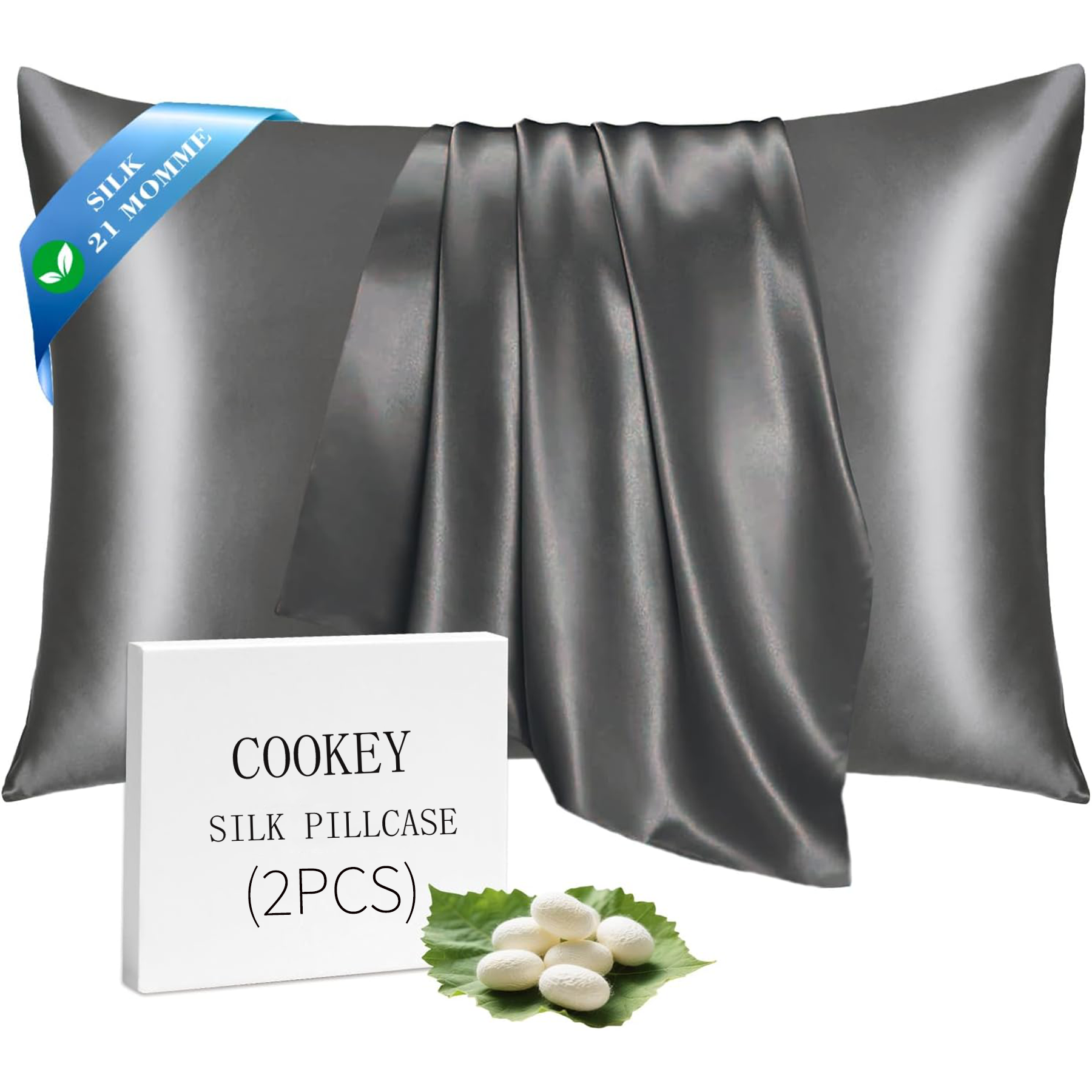 COOKEY Satin Pillowcases 2 Pack with Envelope Closure, Silk Pillow Cases Set of 2,Pillow Covers