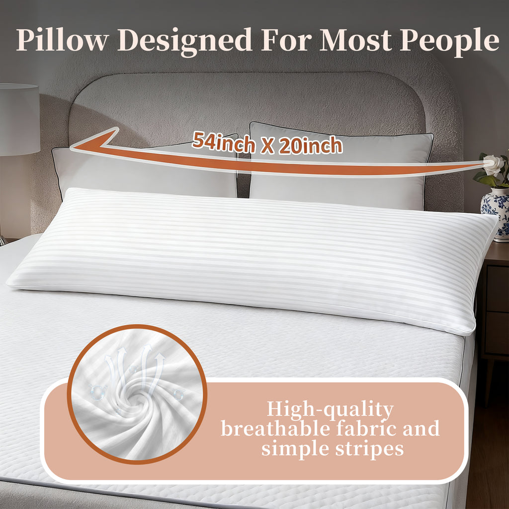 COOKEY Queen Full Body Pillow for Adults - Breathable & Soft Long Bed Pillow Insert for Sleeping, 20x54 inches, White