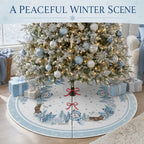 COOKEY Snowman Christmas Tree Skirt 48 Inch, White Winter Snowflake Tree Skirt, Cabin and Pine Forest Print, Merry Christmas Holiday Party Decorations Indoor Outdoor