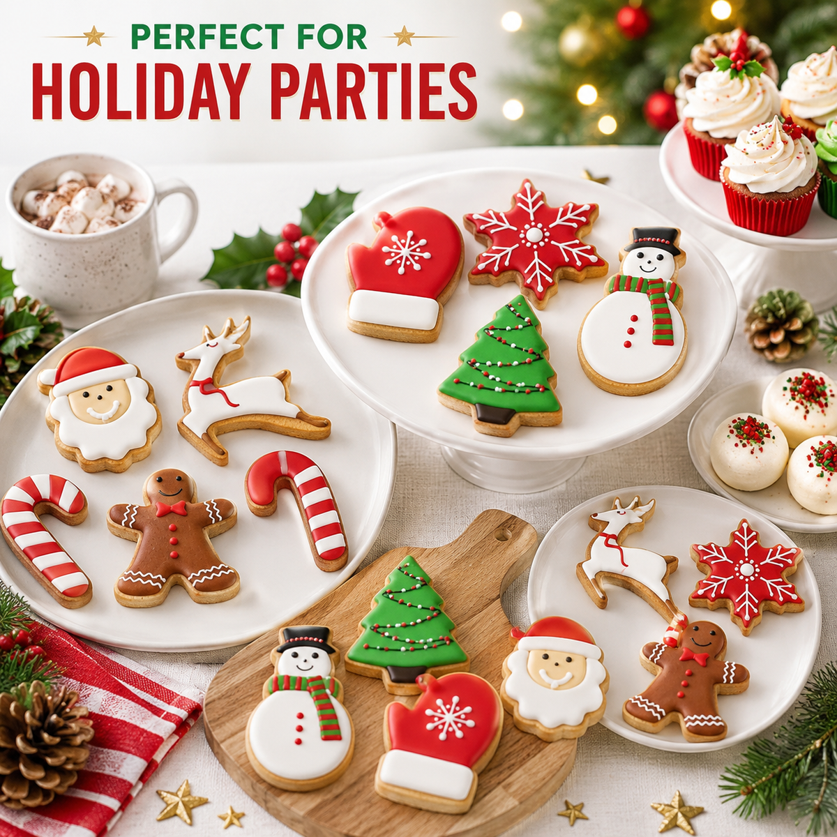 COOKEY 8PCS Christmas Cookie Cutters Sets, Food Grade Stainless Steel Christmas Cookie Cutter Tools with Protective Red Top PVC,Holiday Cookie Cutters Shape Moulds Set for Baking