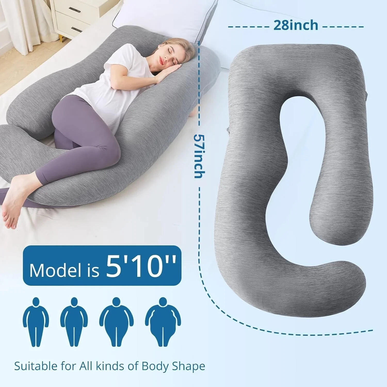 COOKEY Cooling Pregnancy Pillow,U Shaped Full Body Maternity Pillows for Belly and Back Support,Super Breathable for Hot Sleeper