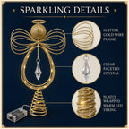 COOKEY Christmas Tree Topper, 10 Inch Pre-Lit Angel Tree Topper, Golden Classic Retro Angel Tree Topper for Christmas Tree Decoration Indoors, Battery-Operated