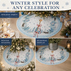 COOKEY Snowman Christmas Tree Skirt 48 Inch, White Winter Snowflake Tree Skirt, Cabin and Pine Forest Print, Merry Christmas Holiday Party Decorations Indoor Outdoor