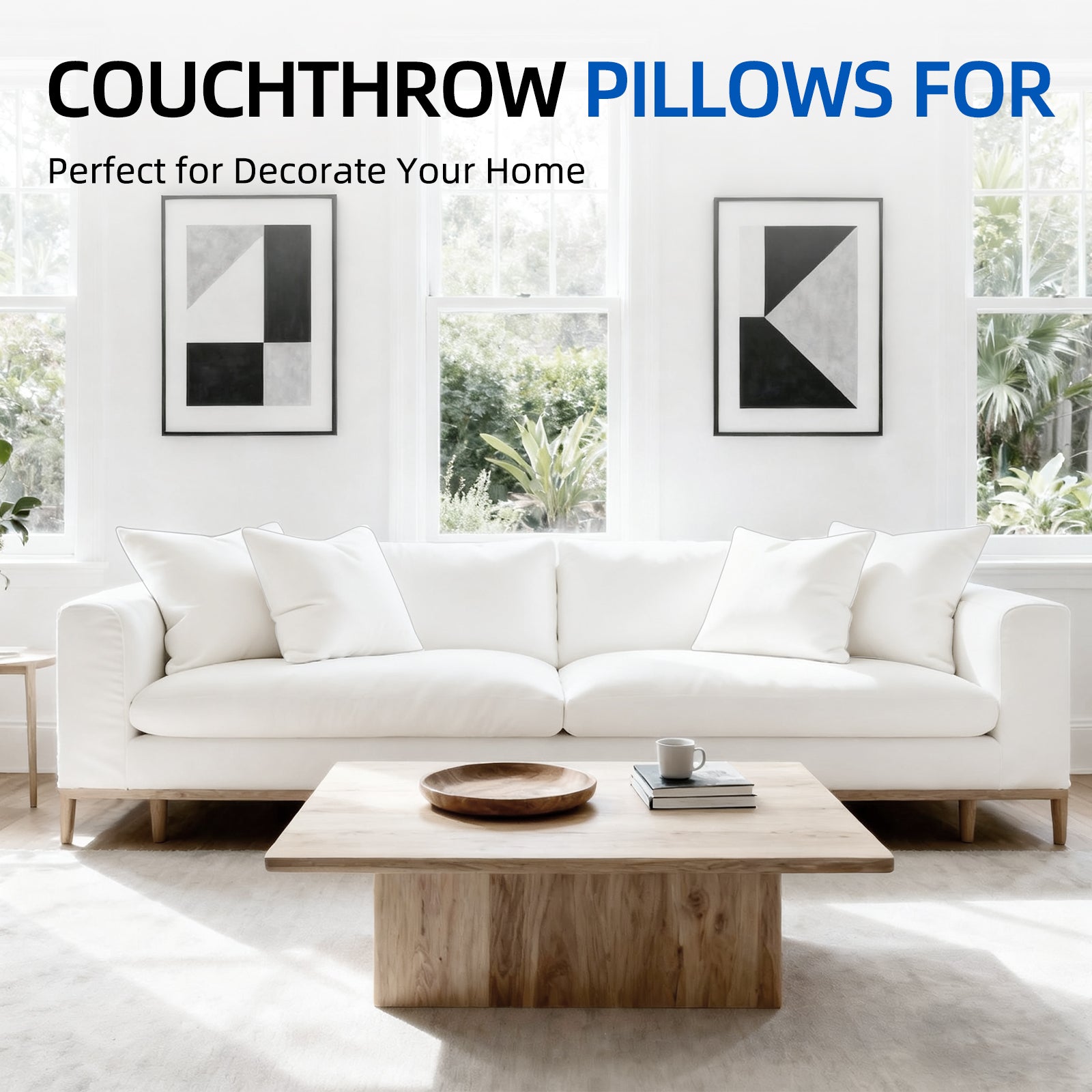 COOKEY Throw Pillow Inserts,Indoor White Square Decorative Pillows for Couch & Bed