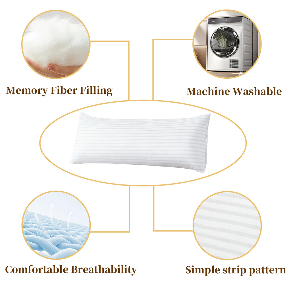 COOKEY Queen Full Body Pillow for Adults - Breathable & Soft Long Bed Pillow Insert for Sleeping, 20x54 inches, White