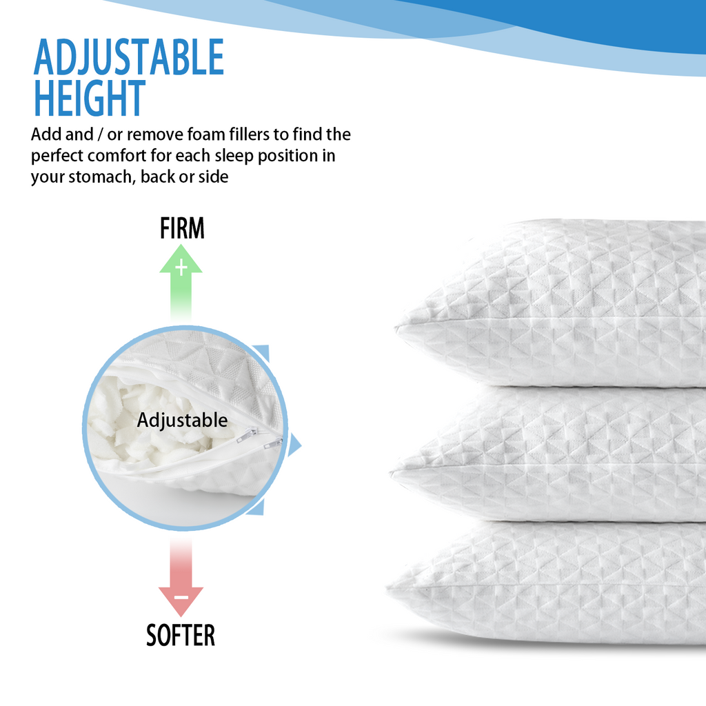 COOKEY Cooling Pillows Size Set of 2, Shredded Memory Foam Pillows Cool for Hot Sleepers, Adjustable Firm Soft Support Bed Pillows