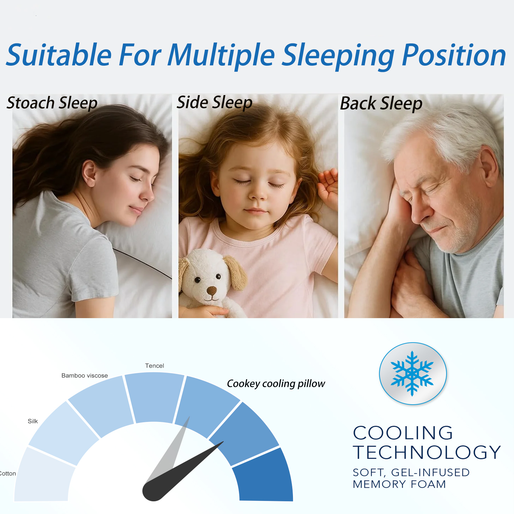 COOKEY Cooling Pillows Size Set of 2, Shredded Memory Foam Pillows Cool for Hot Sleepers, Adjustable Firm Soft Support Bed Pillows