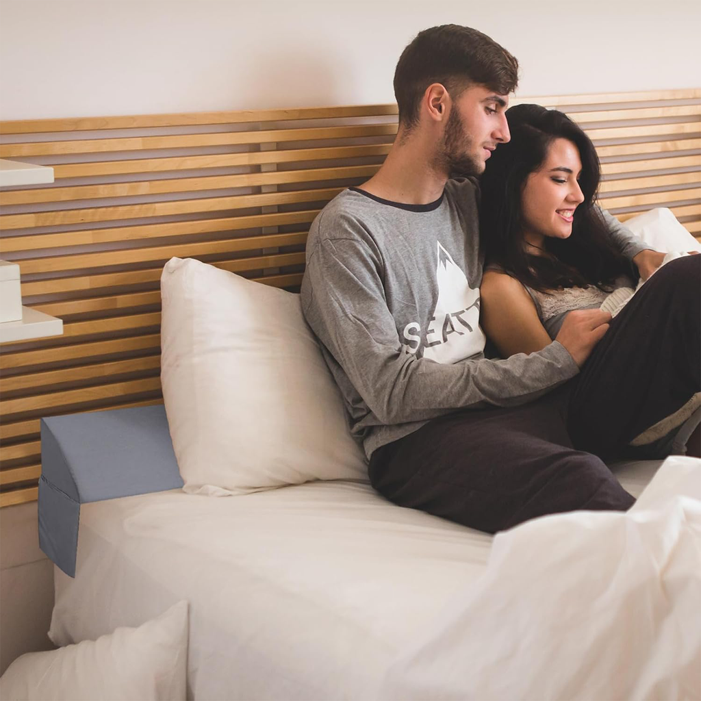 COOKEY Bed Wedge Pillow for Headboard, Mattress Gap Filler, Memory Foam Support for Sleep Apnea, Back Pain Relief & Sleeping Comfort, Gray