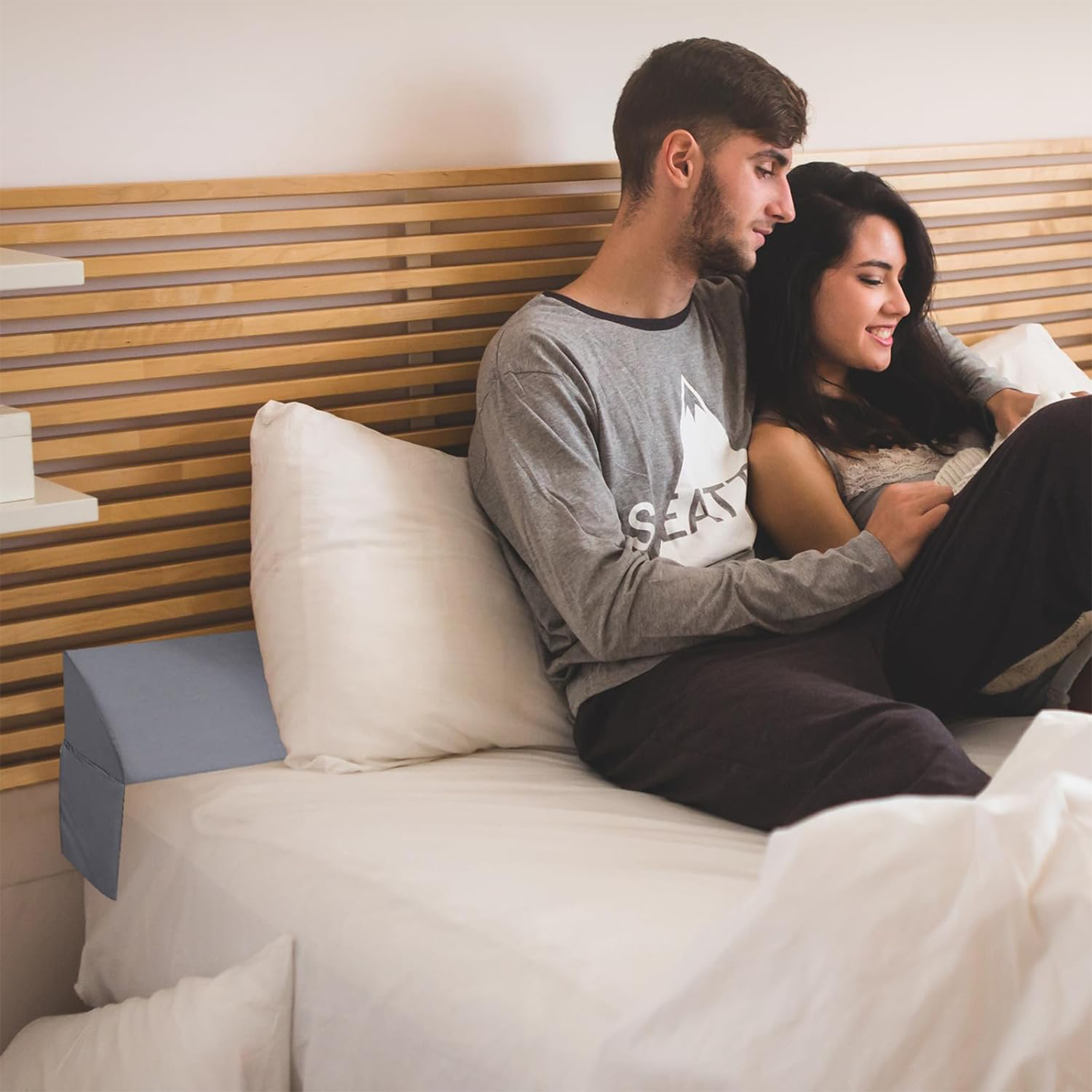 COOKEY Bed Wedge Pillow for Headboard, Mattress Gap Filler, Memory Foam Support for Sleep Apnea, Back Pain Relief & Sleeping Comfort, Gray