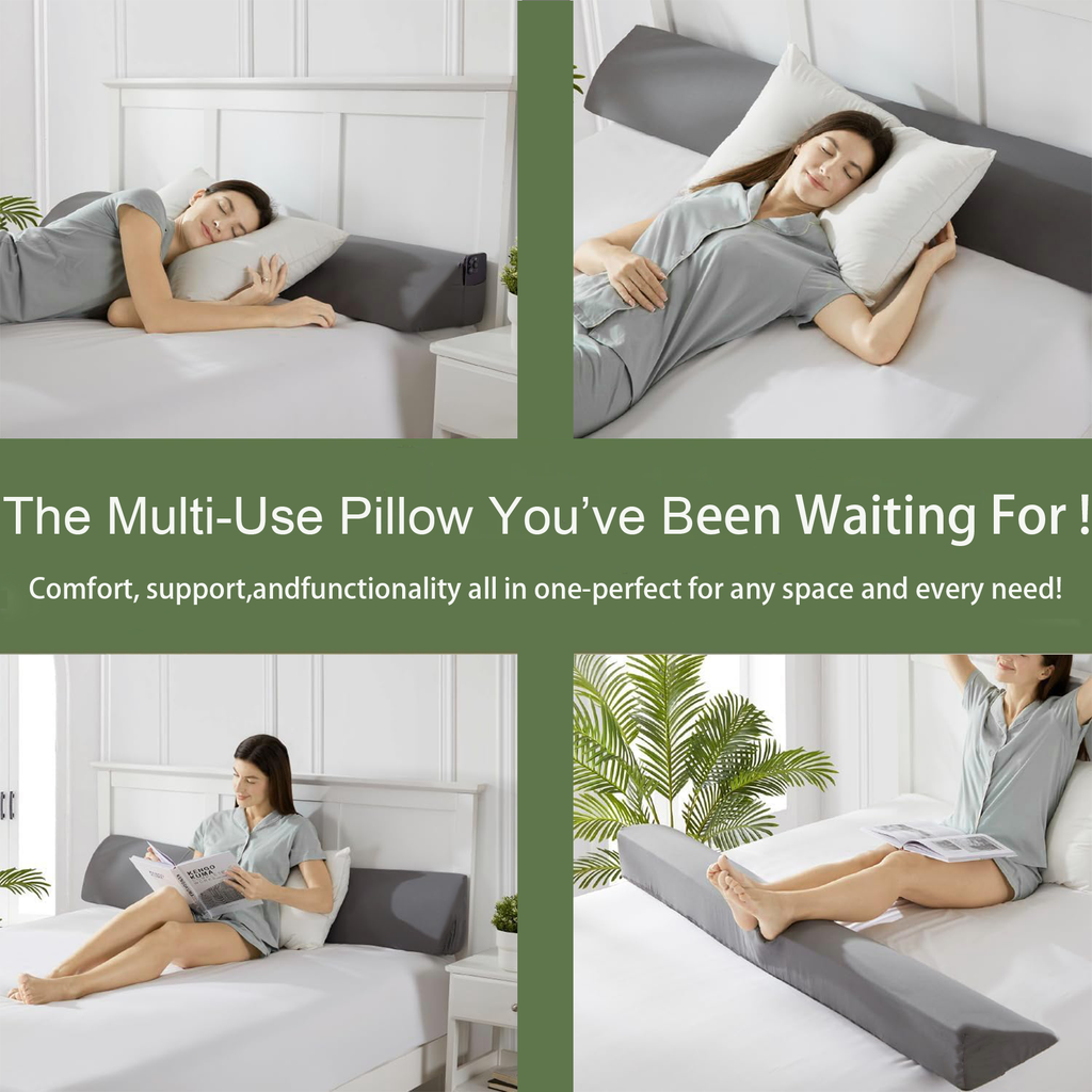 COOKEY Bed Wedge Pillow for Headboard, Mattress Gap Filler, Memory Foam Support for Sleep Apnea, Back Pain Relief & Sleeping Comfort, Gray