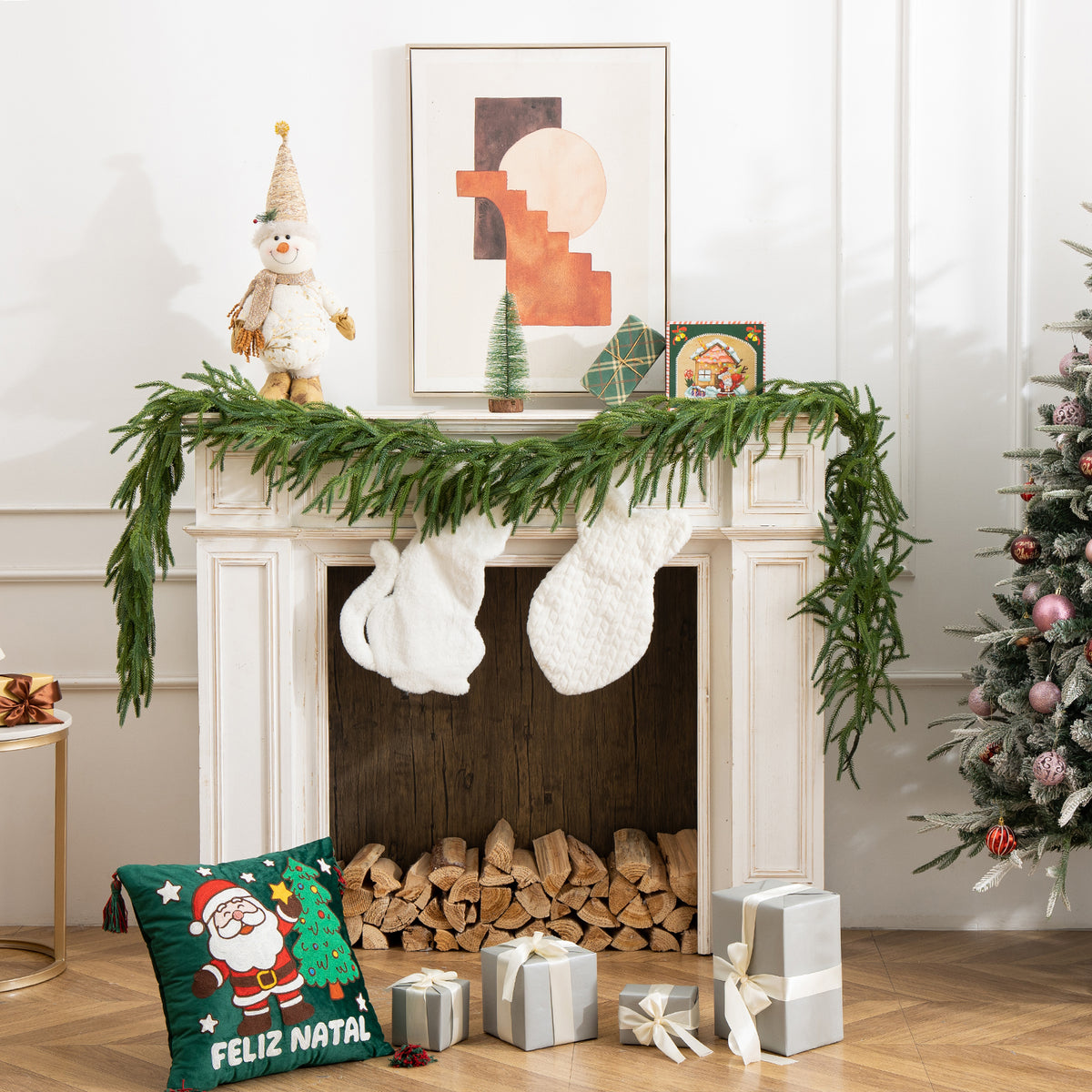 Christmas Garlands Norfolk Pine Garland, Real Touch Artificial Faux Greenery Garland for Holiday Indoor Outdoor Decor