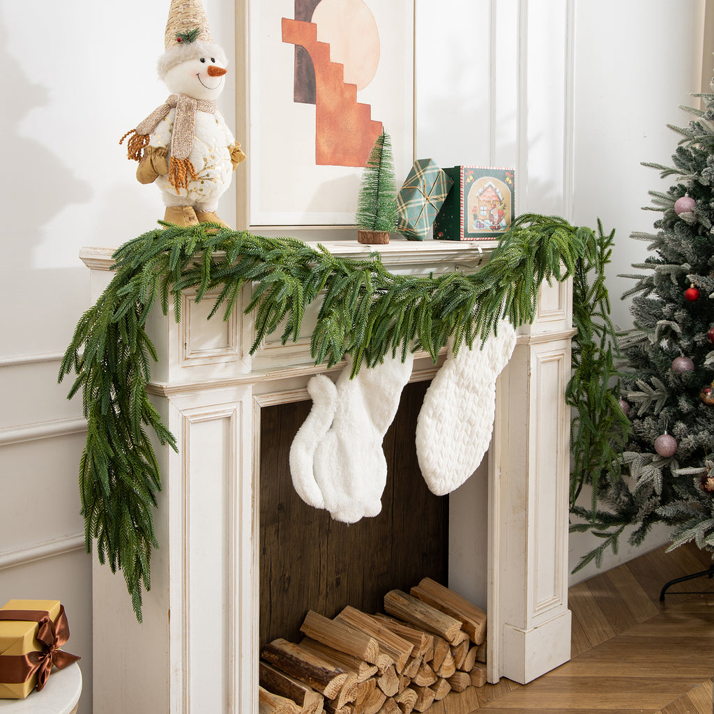 Christmas Garlands Norfolk Pine Garland, Real Touch Artificial Faux Greenery Garland for Holiday Indoor Outdoor Decor