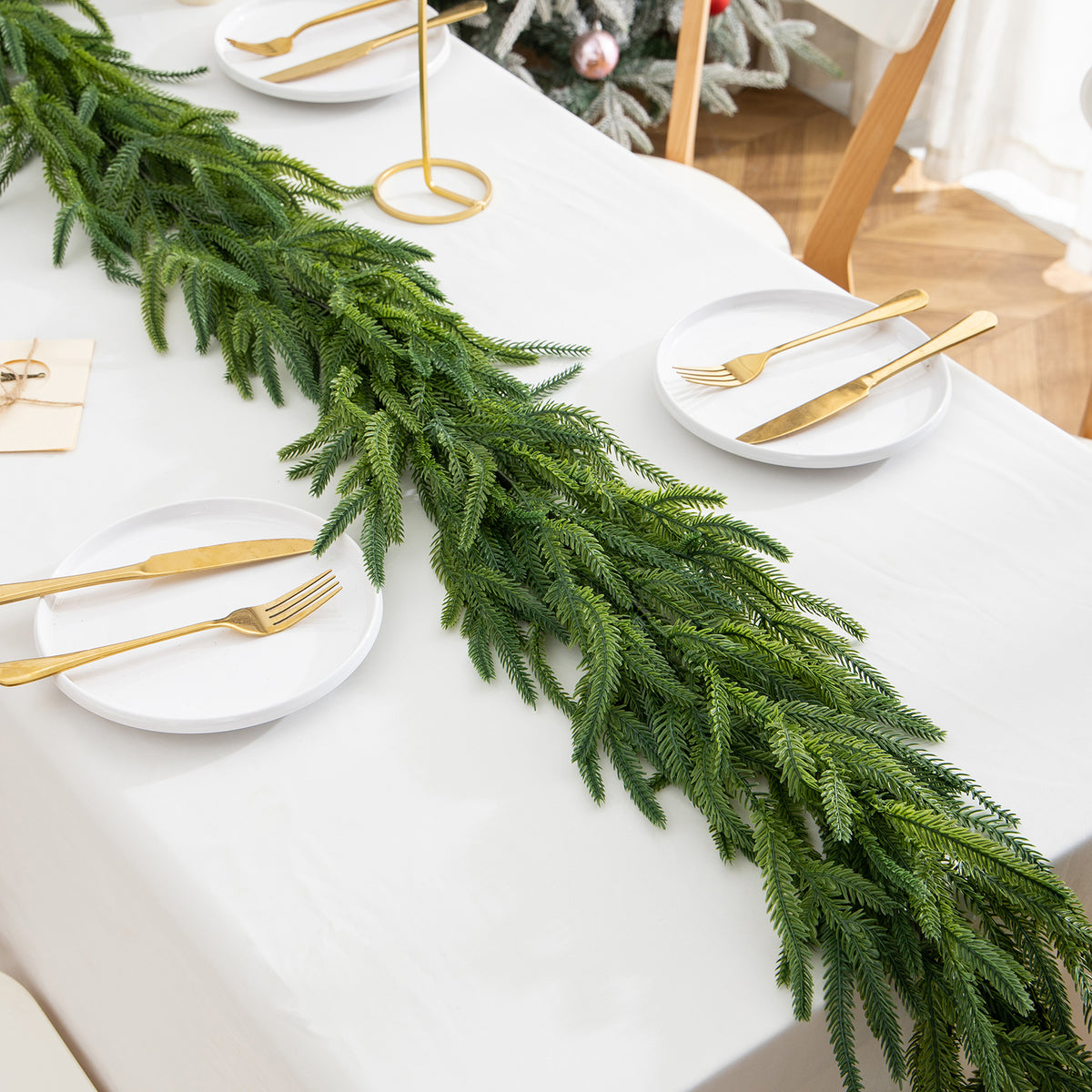 Christmas Garlands Norfolk Pine Garland, Real Touch Artificial Faux Greenery Garland for Holiday Indoor Outdoor Decor
