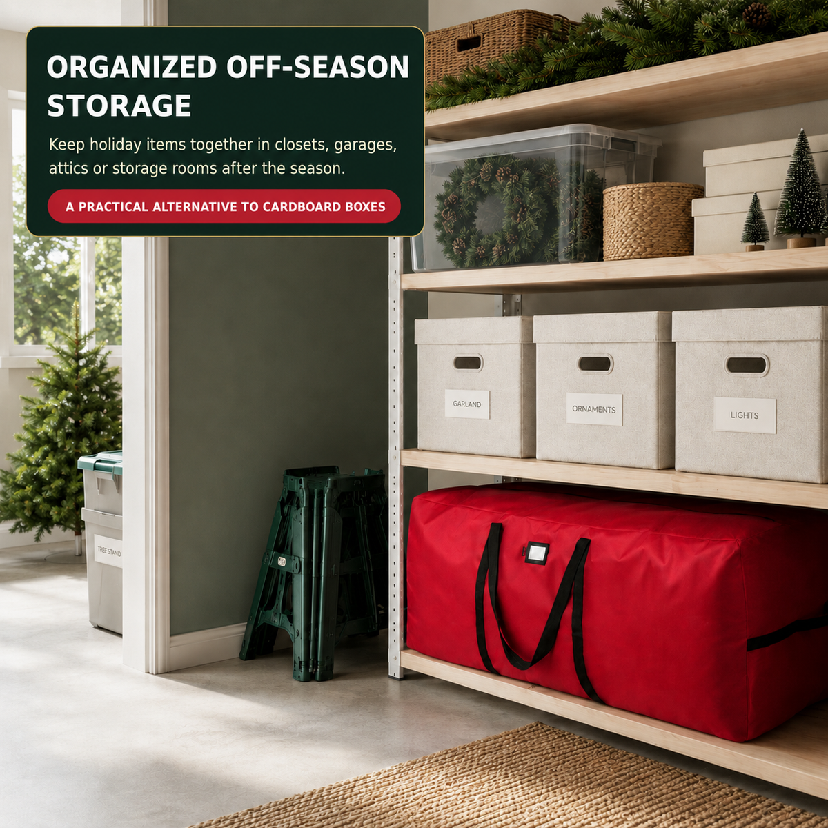 COOKEY Christmas Tree Storage Bag  Artificial Tree, Oxford Fabric Holiday Tree Storage Organizer with Dual Zipper and Reinforced Carry Handles, Christmas Decoration Storage Bag