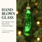 COOKEY Christmas Pickle Ornament, 3.9 Inch Hand-Blown Glass Pickle Christmas Tree Ornament, German-Inspired Holiday Tradition Hanging Decoration with Gift Box, Green