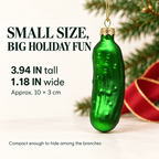 COOKEY Christmas Pickle Ornament, 3.9 Inch Hand-Blown Glass Pickle Christmas Tree Ornament, German-Inspired Holiday Tradition Hanging Decoration with Gift Box, Green