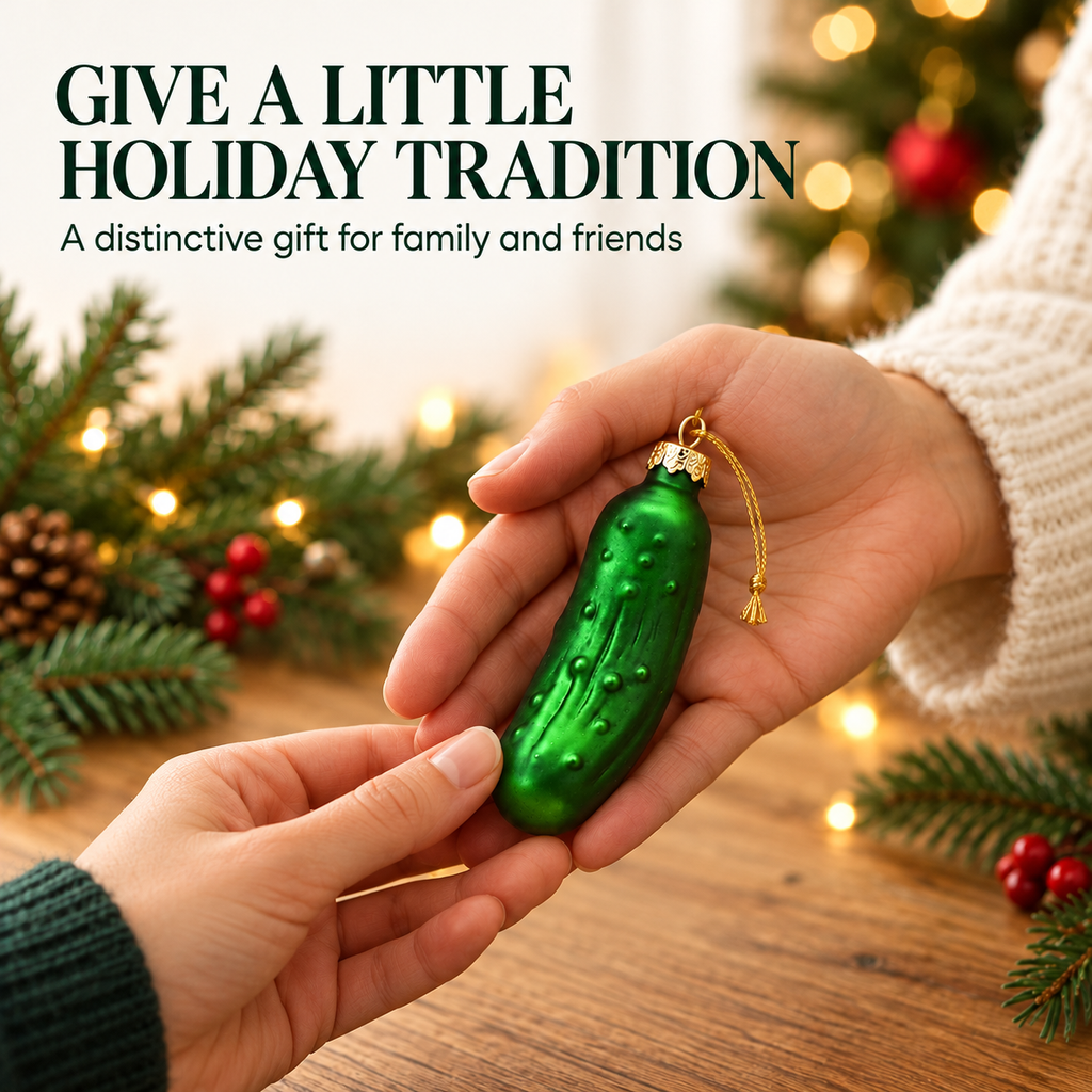 COOKEY Christmas Pickle Ornament, 3.9 Inch Hand-Blown Glass Pickle Christmas Tree Ornament, German-Inspired Holiday Tradition Hanging Decoration with Gift Box, Green