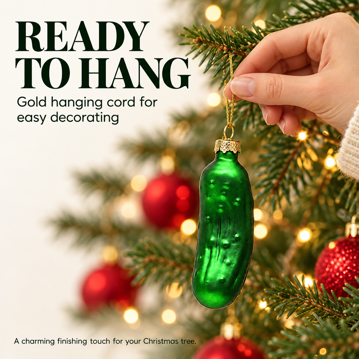 COOKEY Christmas Pickle Ornament, 3.9 Inch Hand-Blown Glass Pickle Christmas Tree Ornament, German-Inspired Holiday Tradition Hanging Decoration with Gift Box, Green