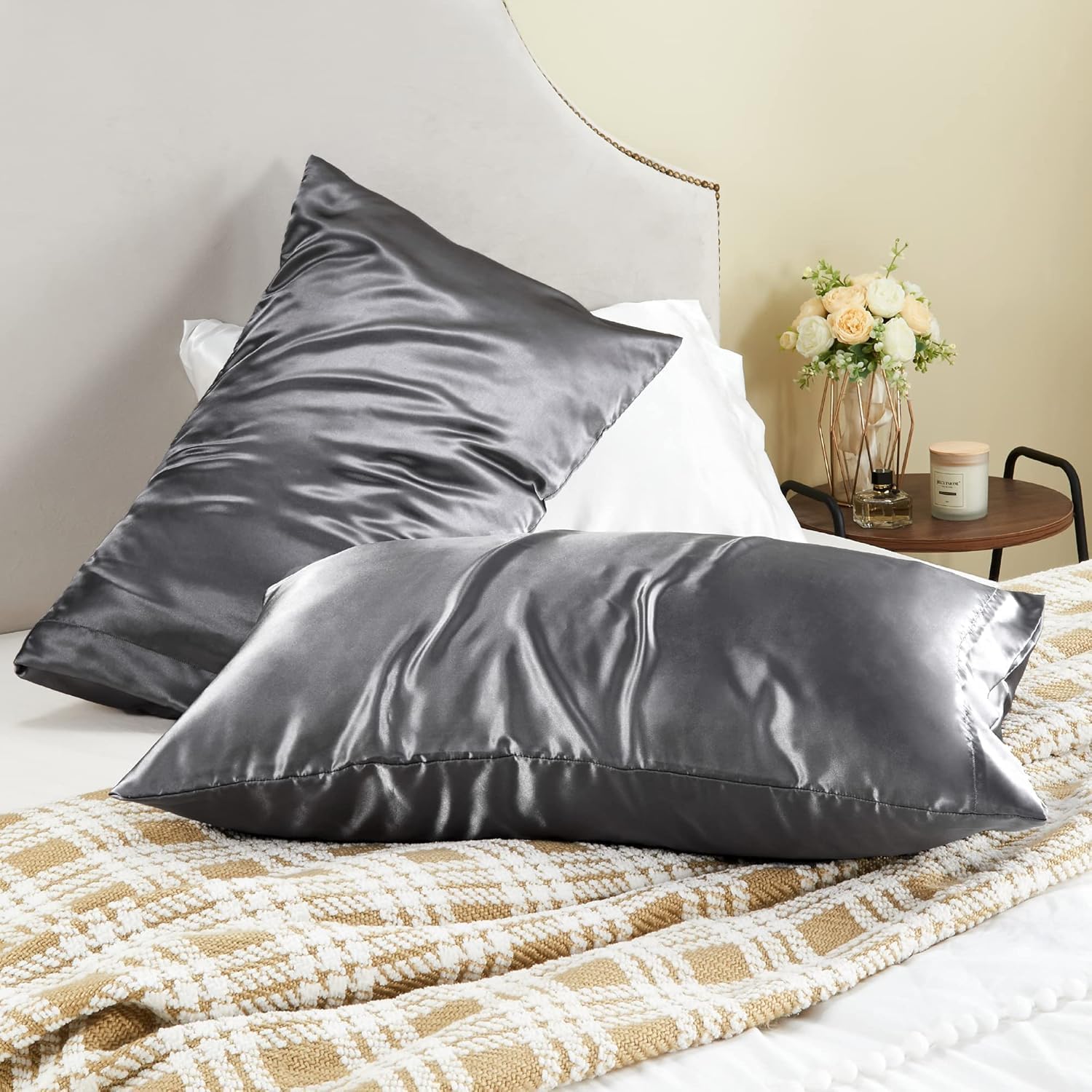 COOKEY Satin Pillowcases 2 Pack with Envelope Closure, Silk Pillow Cases Set of 2,Pillow Covers