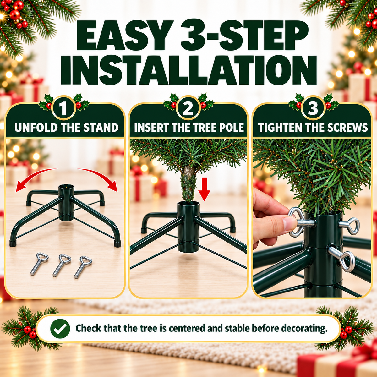 COOKEY Christmas Tree Stand for Artificial Trees, 15.7 Inch Foldable Metal Replacement Base for 3-6 Ft Fake Trees, Fits 0.98 Inch Poles, Green